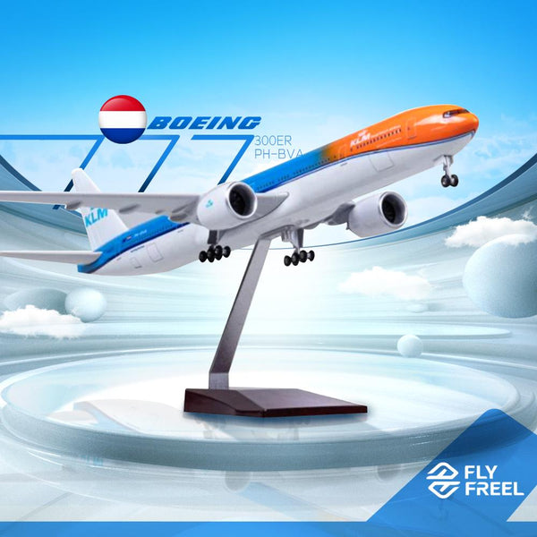 1:150 ''Orange Pride'' KLM Royal Dutch Airlines Boeing 777-300ER Airplane Model 18” Decoration & Gift (LED)